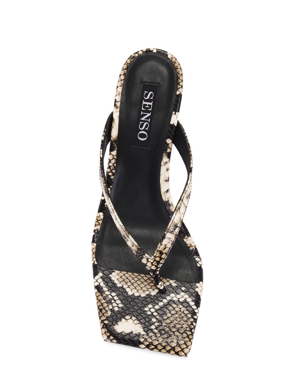 SENSO Elvie III Python Square-Toe Slide in Black and Beige